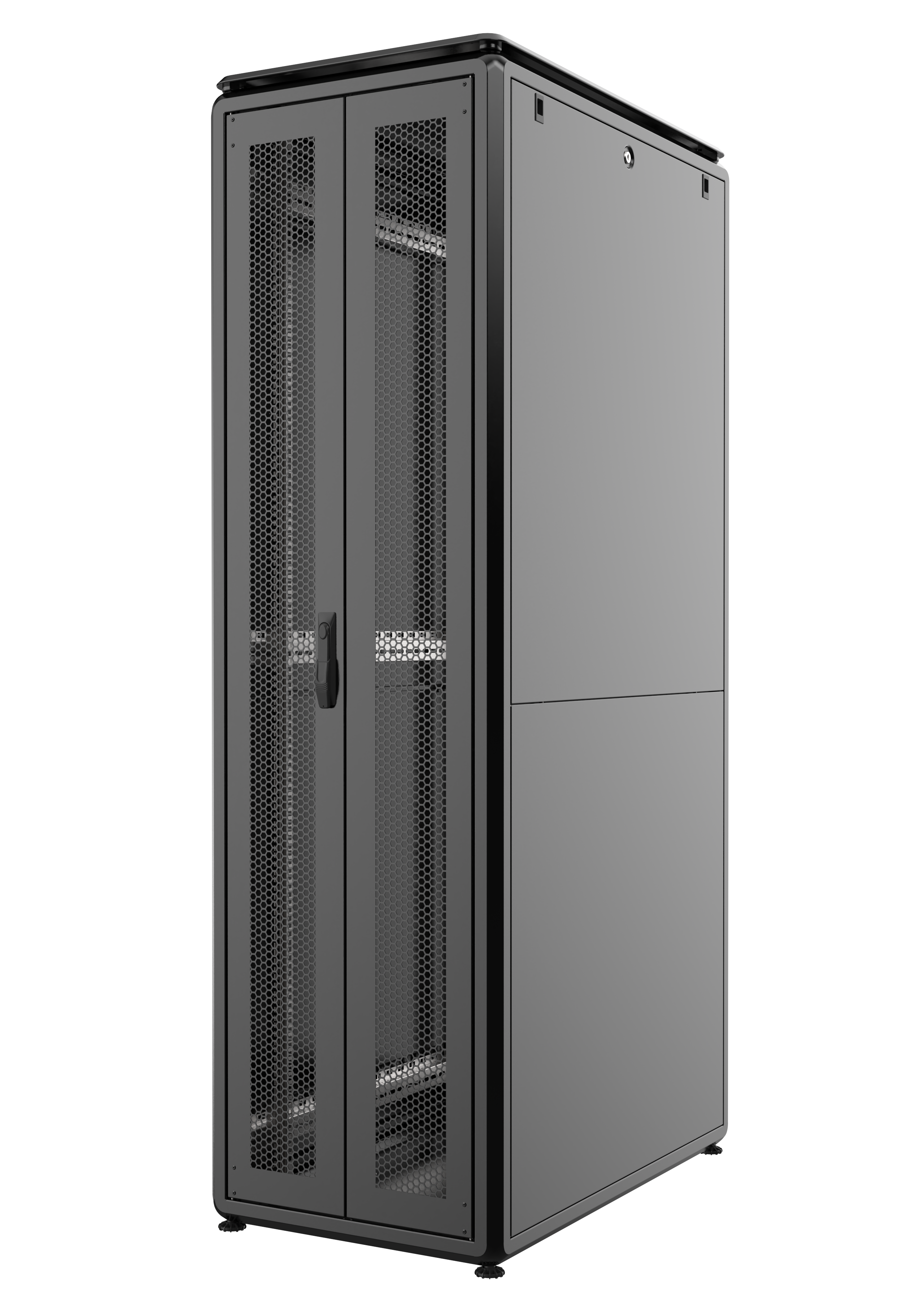 42U, Mirsan GTV Series Cabinet, Width 600mm, Depth 1000mm, Ready Assembled, Black [Front Single &amp; Rear Double Open 63% Perforated Free Standing Cabinet]