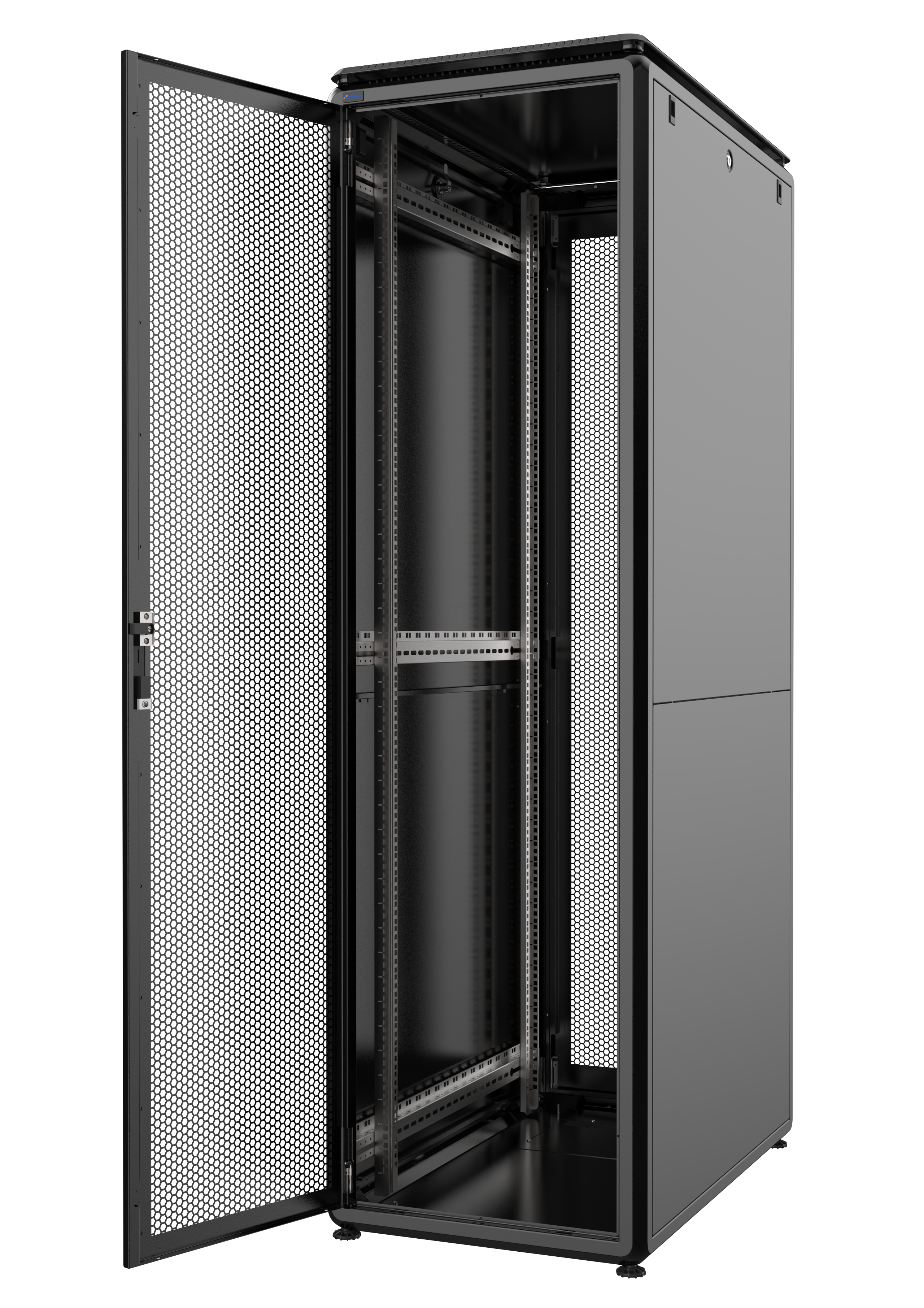 42U, Mirsan GTV Series Cabinet, Width 600mm, Depth 1000mm, Ready Assembled, Black [Front Single &amp; Rear Double Open 63% Perforated Free Standing Cabinet]