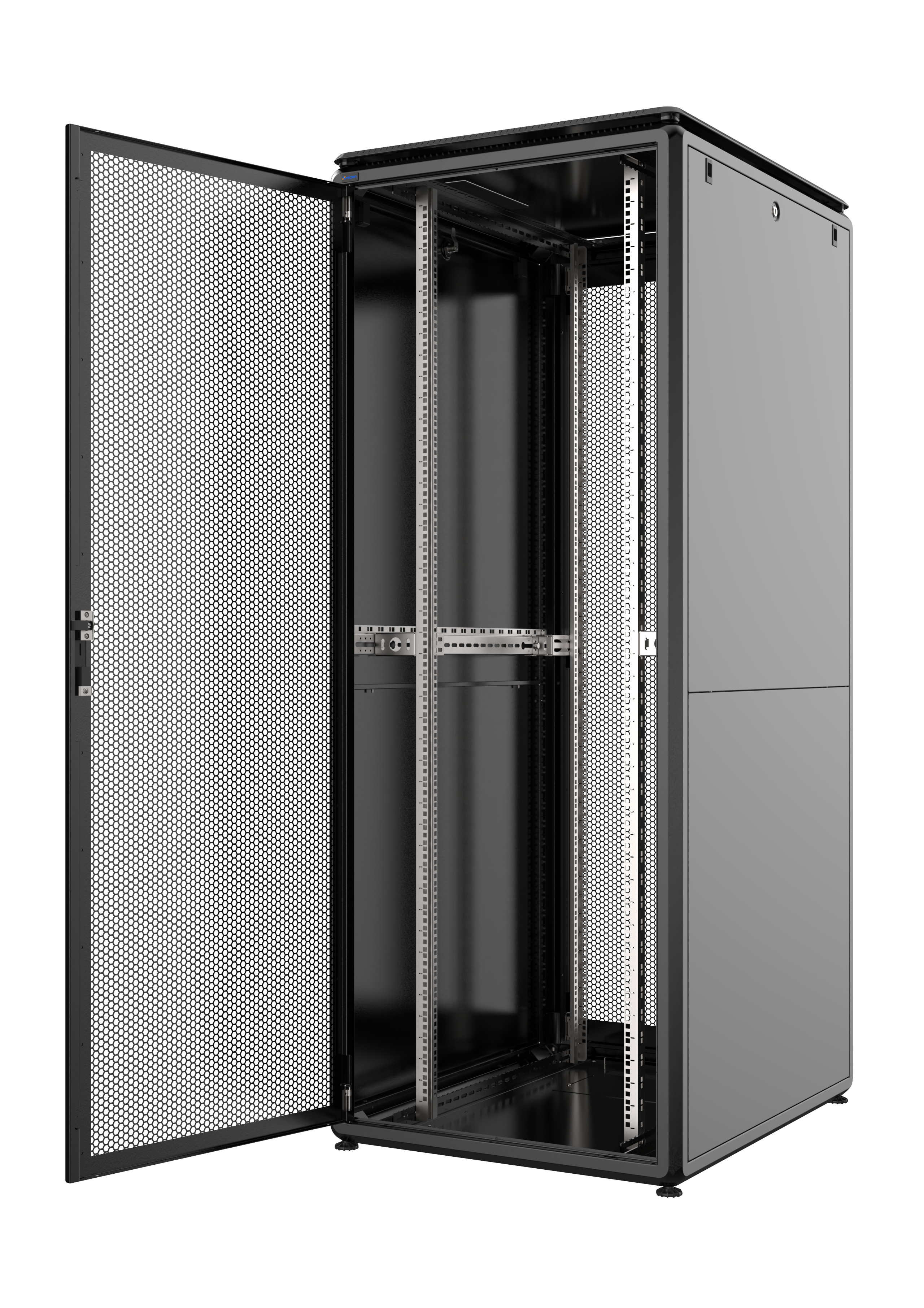 42U, Mirsan GTV Series Cabinet, Width 800mm, Depth 1000mm, Ready Assembled, Black [Front Single &amp; Rear Double Open 63% Perforated Free Standing Cabinet]