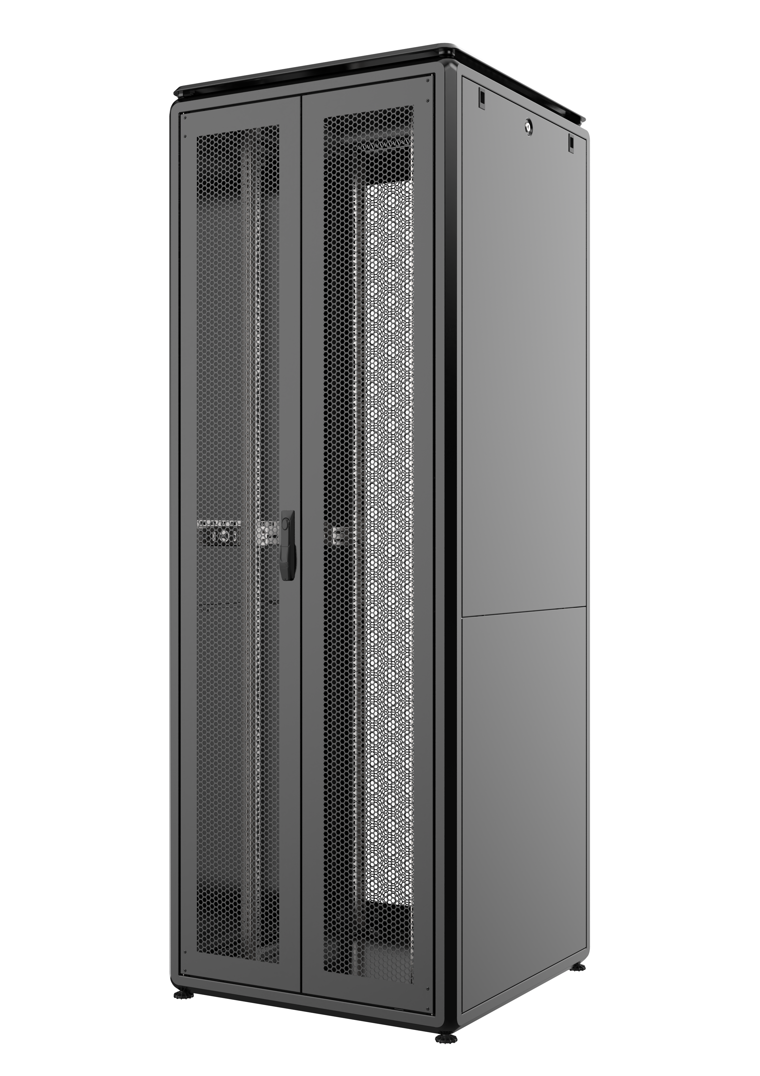 47U, Mirsan GTV Series Cabinet, Width 800mm, Depth 800mm, Ready Assembled, Black [Front Single &amp; Rear Double Open 63% Perforated Free Standing Cabinet]