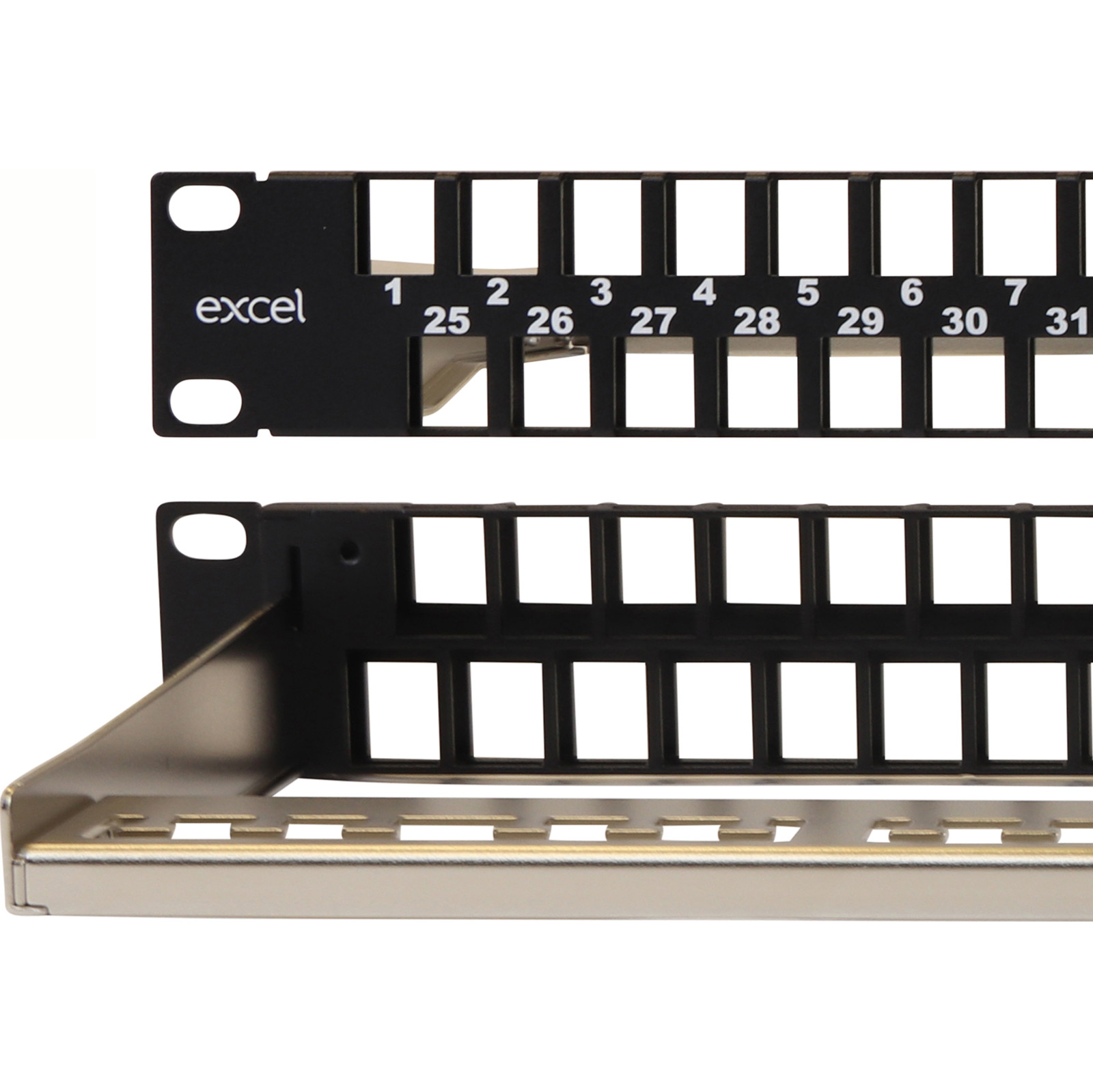 Excel Unloaded 48 Unscreened Port Keystone Patch Panel Frame 1U Black
