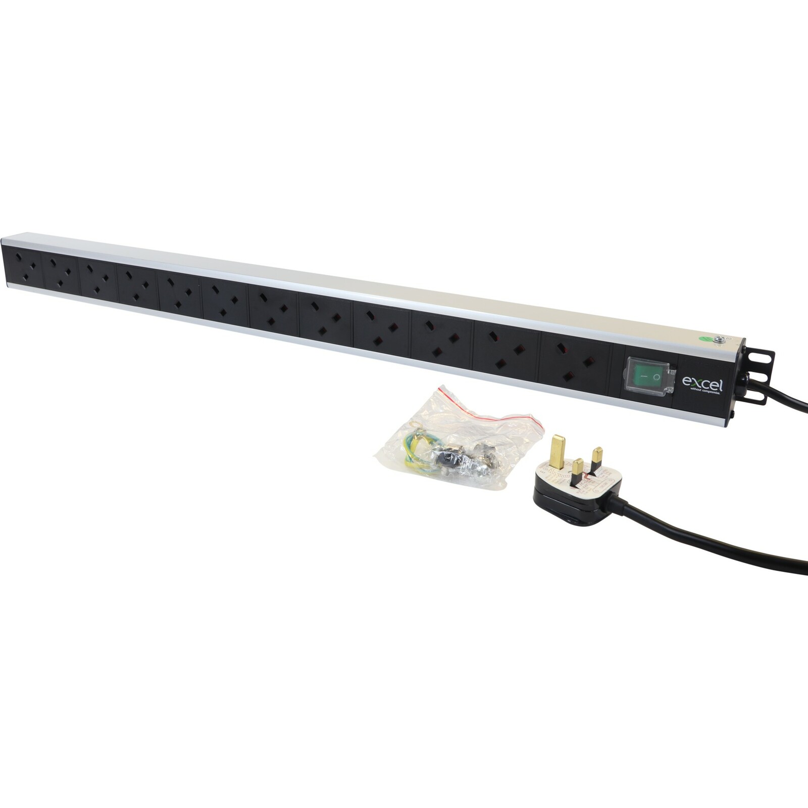 Excel 12 Way Vertical PDU 12x UK Socket Passive 13A UK Plug Switched