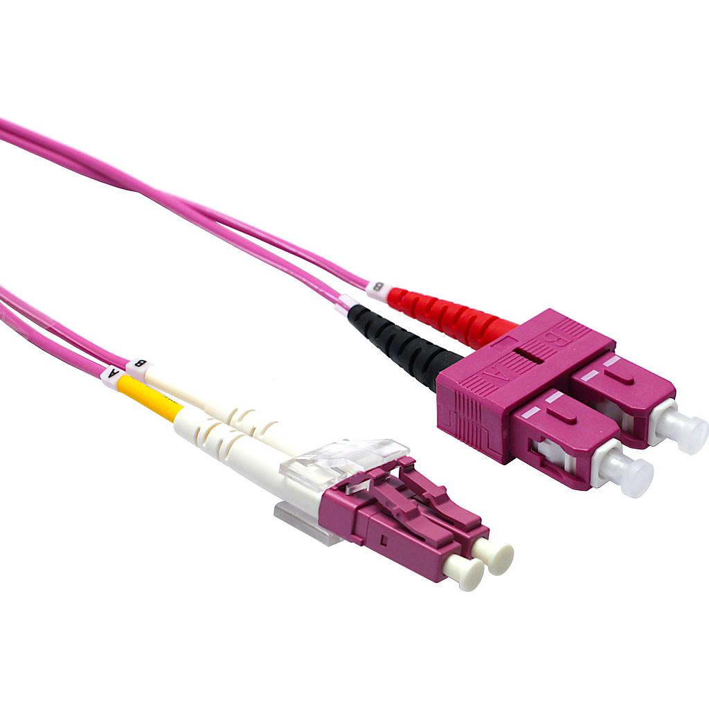 Excel Enbeam OM4 Fibre Optic Patch Lead LC-SC Multimode 50/125 Duplex LS0H Violet 1m