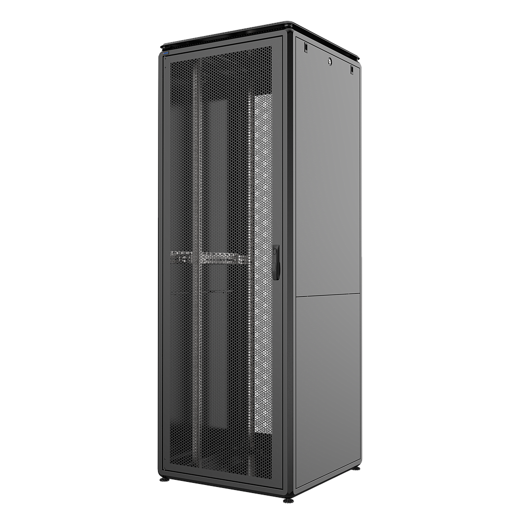 47U, Mirsan GTV Series Cabinet, Width 600mm, Depth 800mm, Ready Assembled, Black [Front Single &amp; Rear Double Open 63% Perforated Free Standing Cabinet]