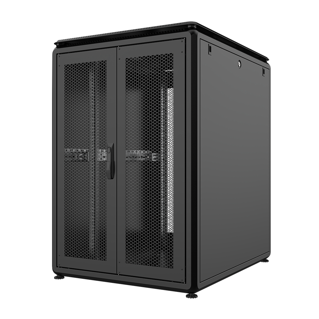 22U W=600mm D=1000mm Free Standing Versatile Cabinet BLACK [FRONT &amp; REAR DOOR 63% PERFORATED]
