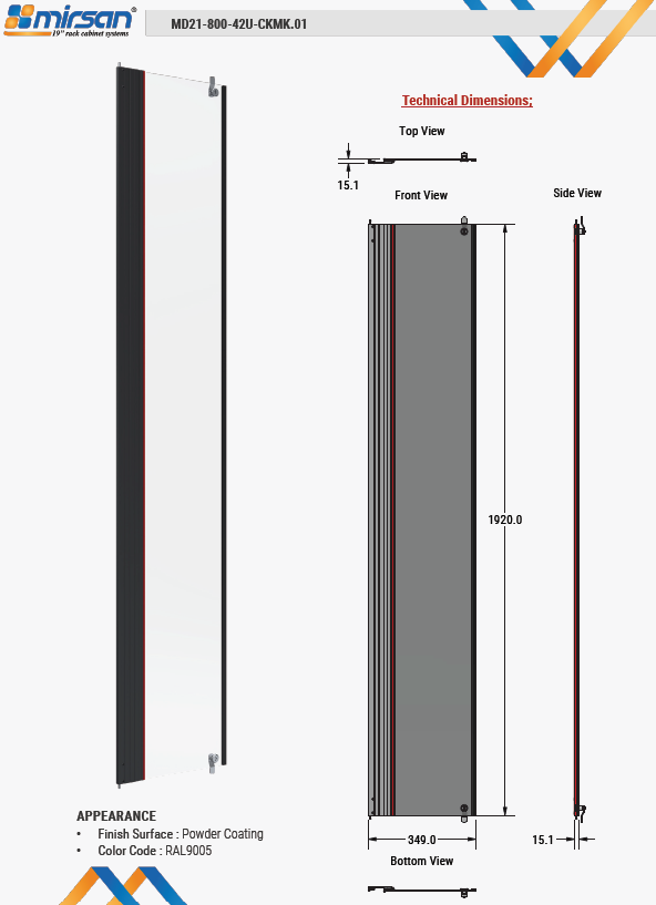 Mirsan W=800mm GTV AND GTN SERIES GLASS DOOR MODULE LOCK SIDE BLACK