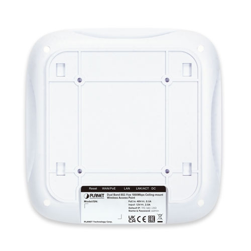 Dual Band 802.11ax 1800Mbps Ceiling-mount Wireless Access Point w/802.3at PoE+ &amp; 2 10/100/1000T LAN Ports