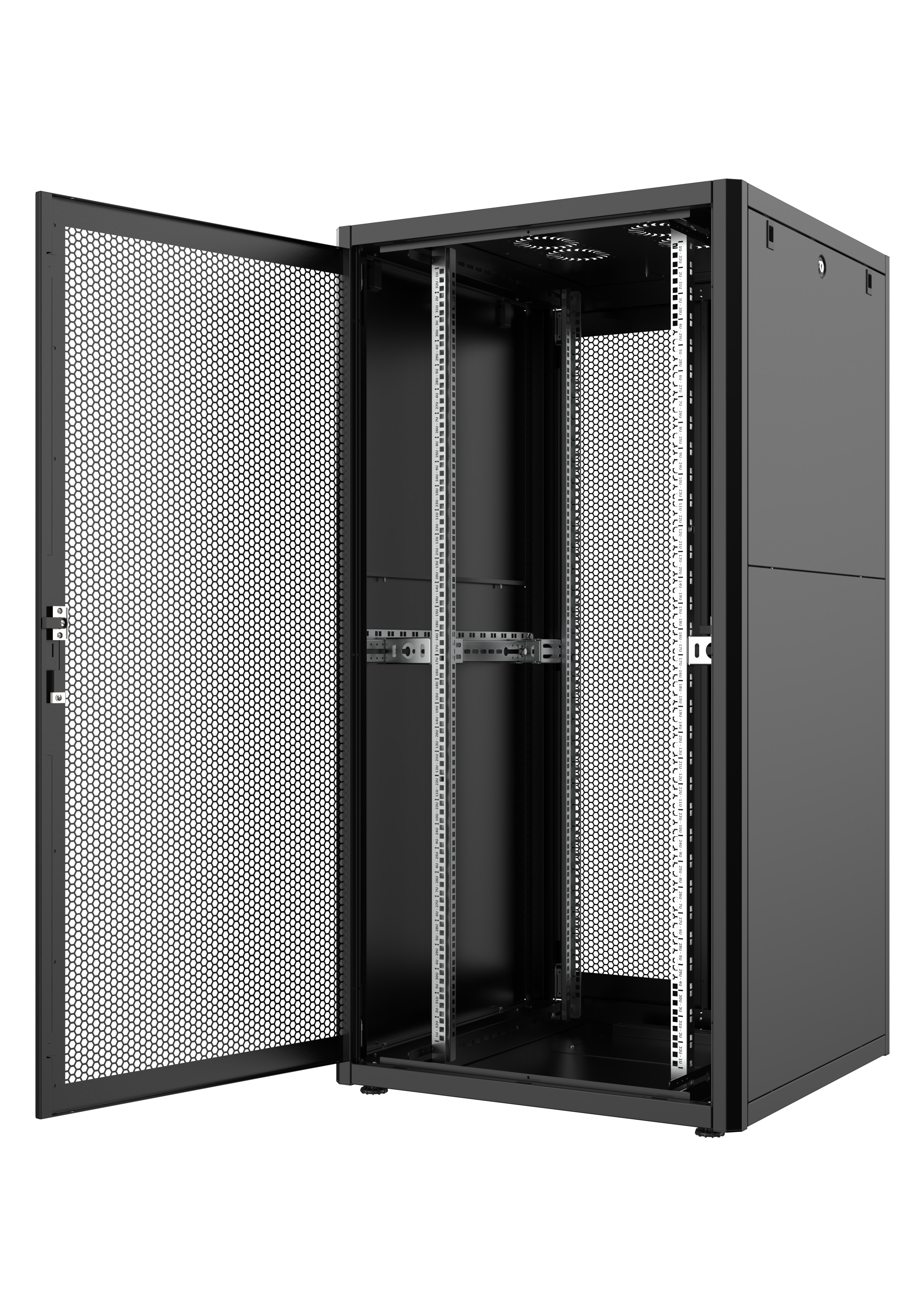 32U, Mirsan GTN Series Cabinet, Width 800mm, Depth 800mm, Ready Assembled, Black [Front Single &amp; Rear Double Open 63% Perforated Free Standing Cabinet]