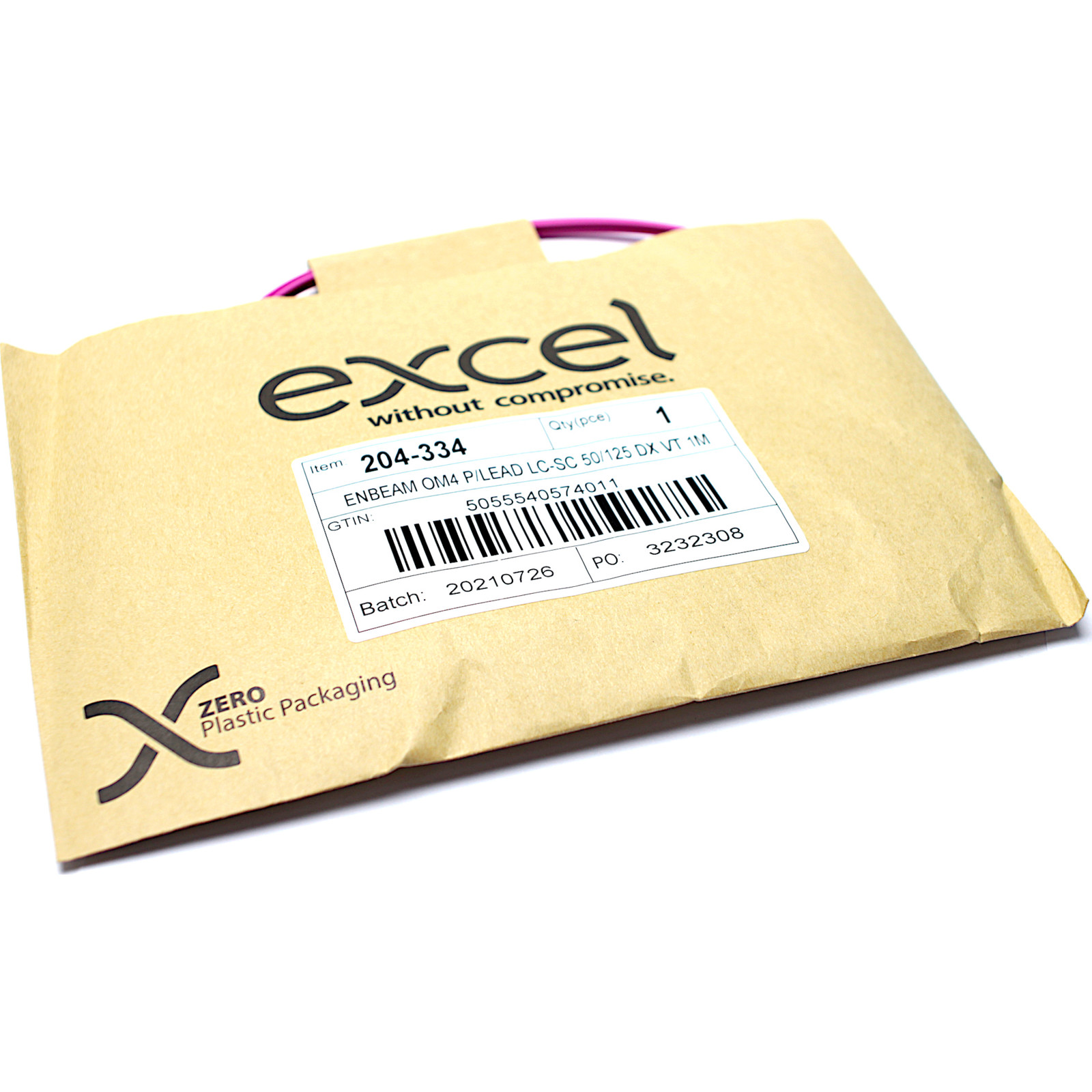 Excel Enbeam OM4 Fibre Optic Patch Lead LC-SC Multimode 50/125 Duplex LS0H Violet 1m