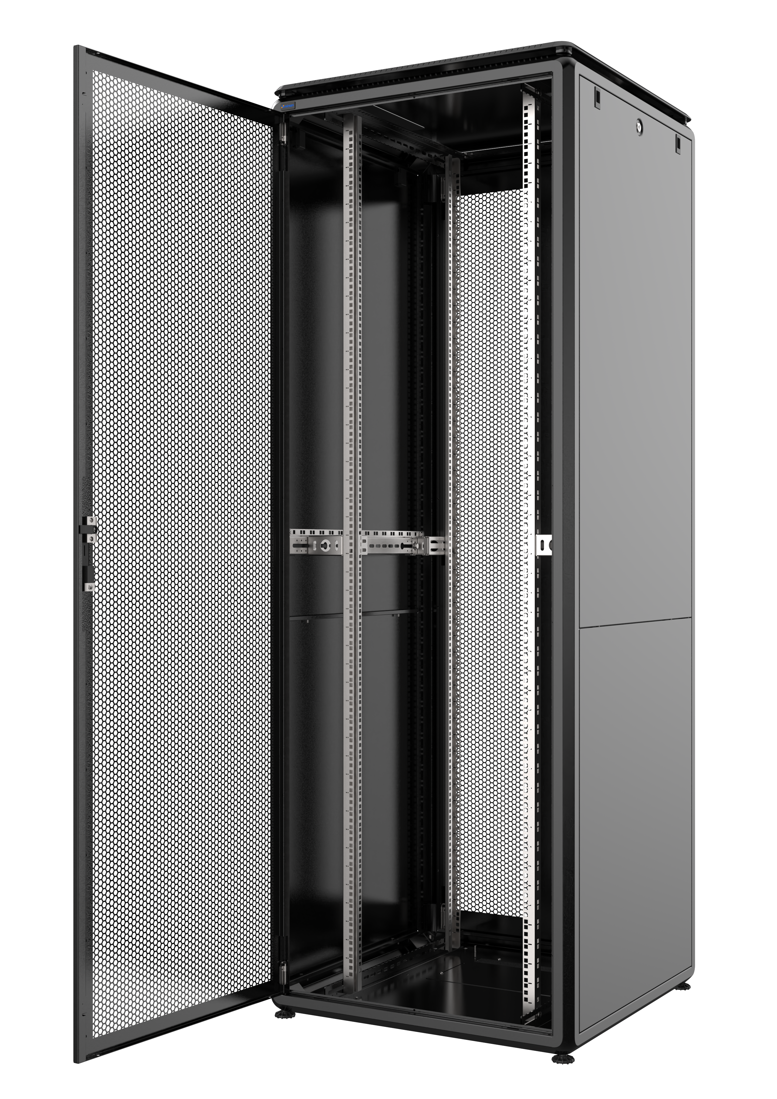 47U, Mirsan GTV Series Cabinet, Width 800mm, Depth 800mm, Ready Assembled, Black [Front Single &amp; Rear Double Open 63% Perforated Free Standing Cabinet]