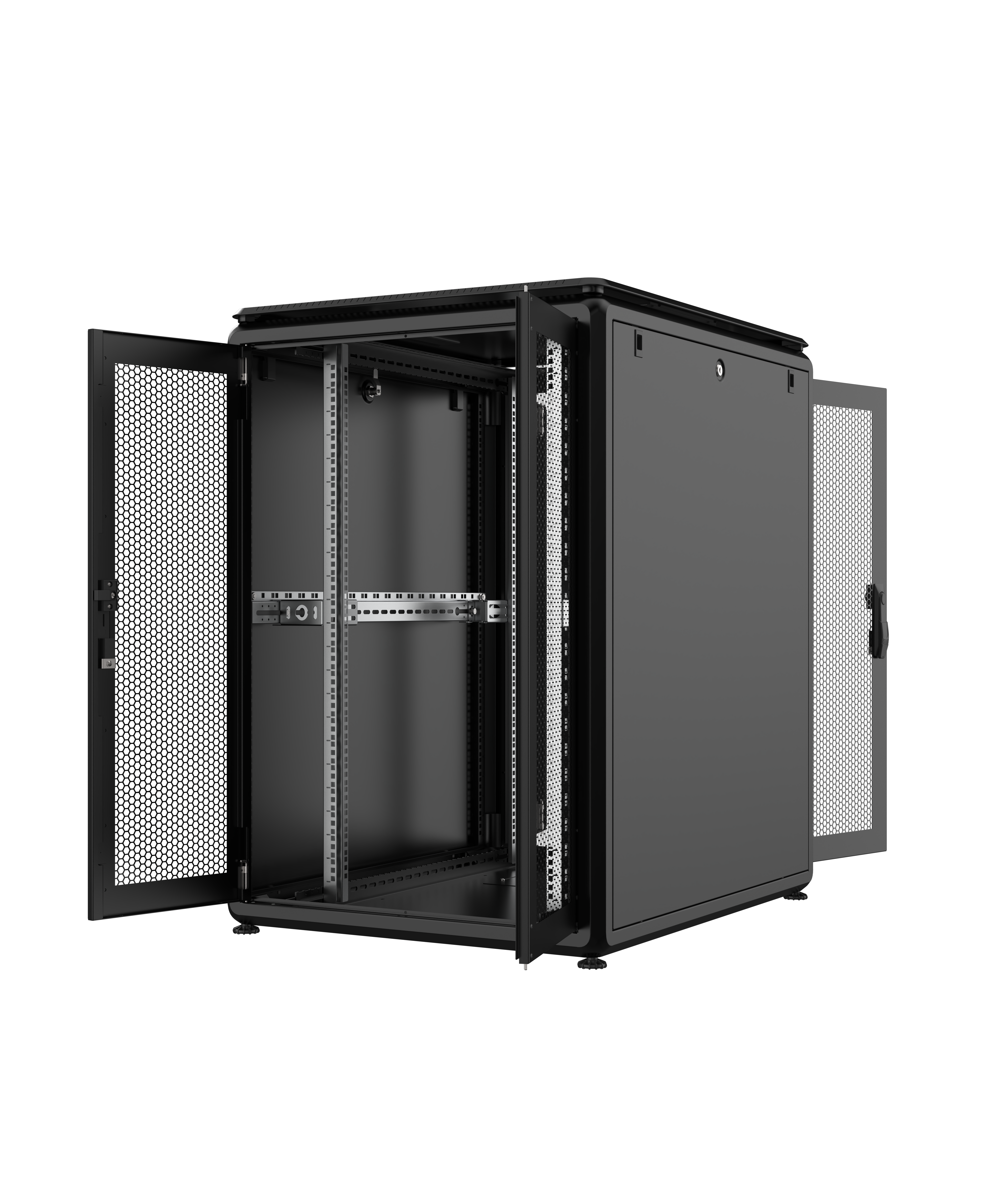 22U W=800mm D=1000mm Free Standing Versatile Cabinet BLACK (FRONT SINGLE REAR DOUBLE OPEN DOOR 63% PERFORATED)