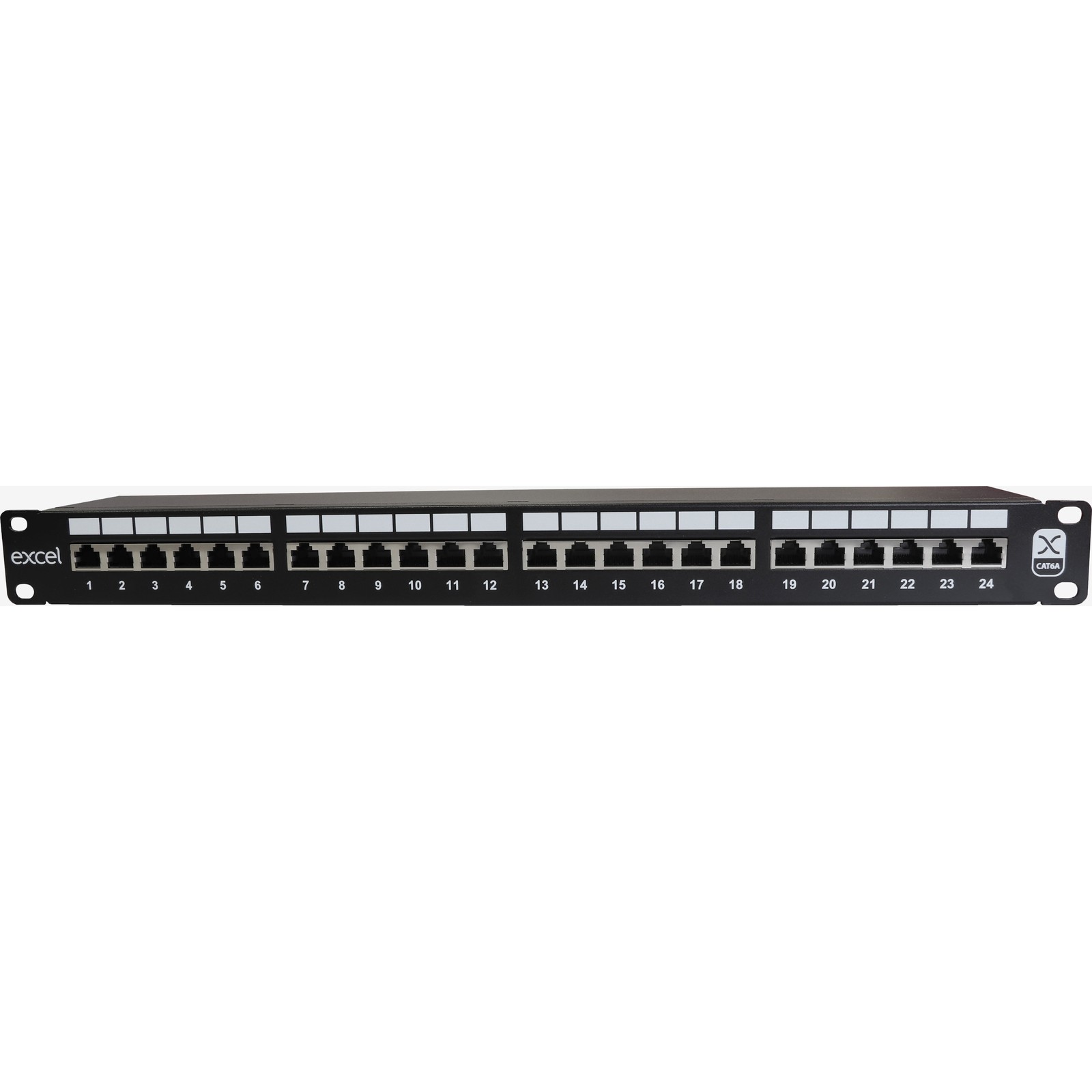 Excel Cat6A 24 Port Screened Patch Panel 1U LSA Punch Down Black