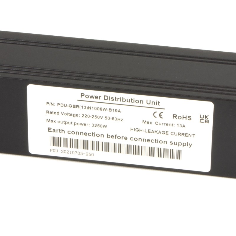 8-Way 1U Horizontal PDU with UK Plug Power Distribution Unit 3m