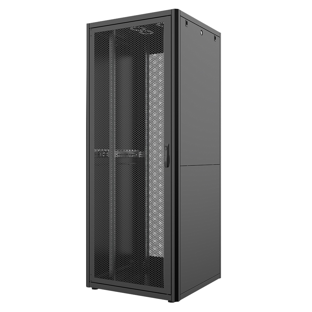 42U, Mirsan GTN Series Cabinet, Width 800mm, Depth 800mm, Ready Assembled, Black [Front Single &amp; Rear Double Open 63% Perforated Free Standing Cabinet]