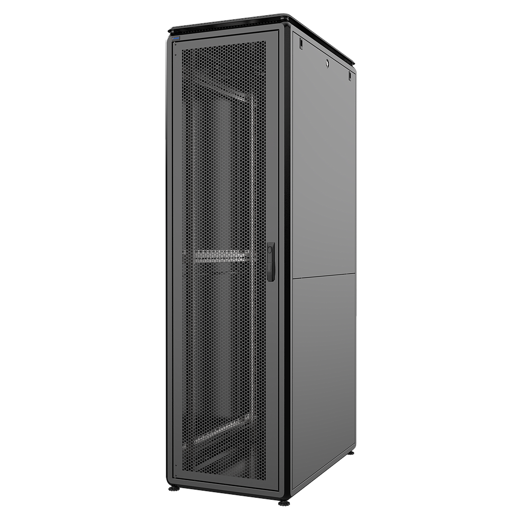 42U, Mirsan GTV Series Cabinet, Width 600mm, Depth 1000mm, Ready Assembled, Black [Front Single &amp; Rear Double Open 63% Perforated Free Standing Cabinet]