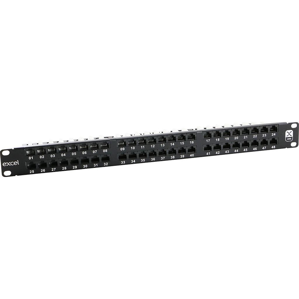Excel CAT6 48 Port Unscreened Patch Panel 1U LSA Punch Down Right Angled Black