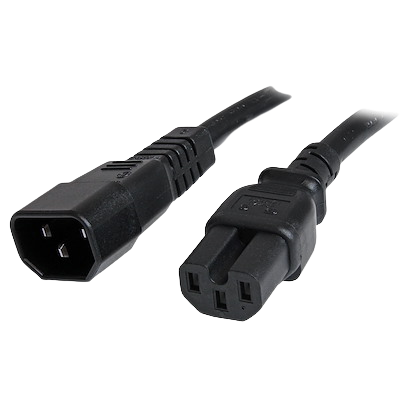IEC C14 plug to IEC C15, 1 metre, line socket on 0.75mm2 3 core black mains cable