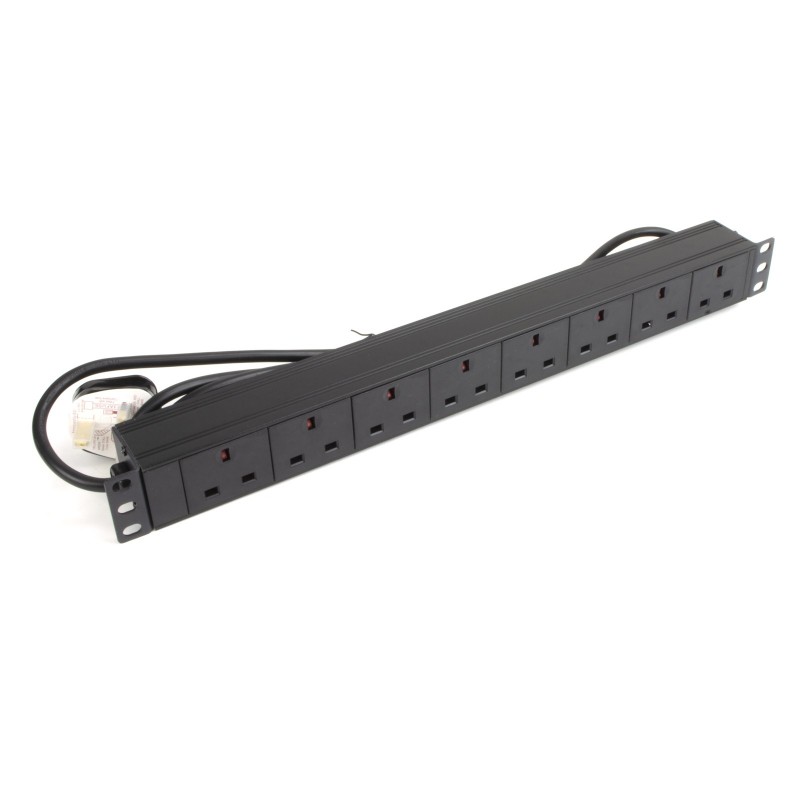 8-Way 1U Horizontal PDU with UK Plug Power Distribution Unit 3m