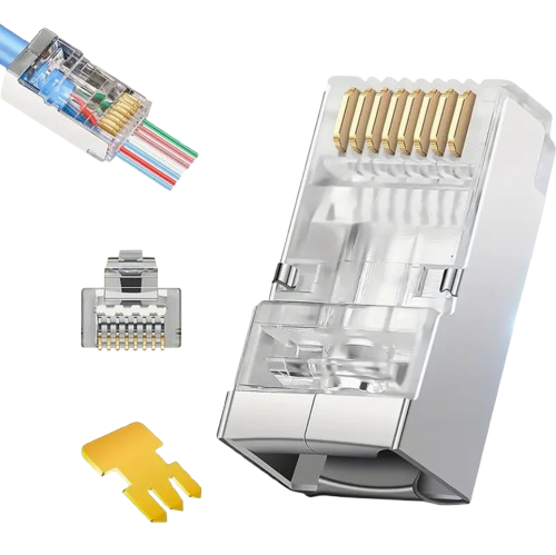 Pass Through RJ45 Connectors FTP CAT6 Connector Network Shielded Rj45 Perforated Crystal Head Connectors