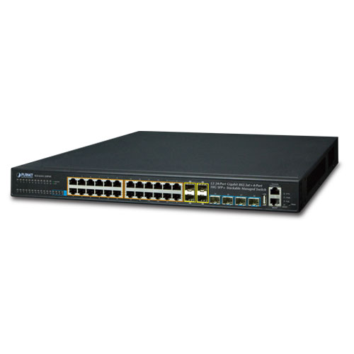 Layer 3 24-Port 10/100/1000T 802.3at PoE + 4-Port 10G SFP+ Stackable Managed Switch