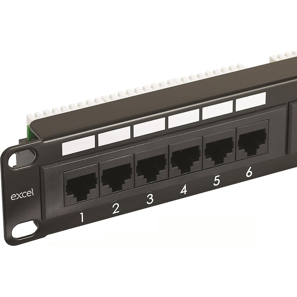 Excel CAT5E 24 Port Unscreened Patch Panel 1U LSA Punch Down Black